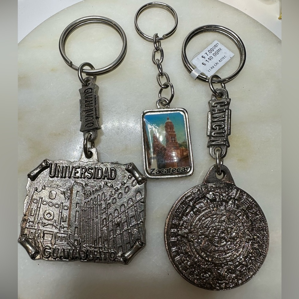 3 Vintage Mexican Aztec Calendar/ Guanajuato University Zacatecas, Key Chain Lot